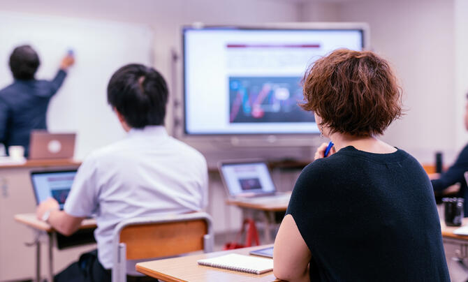 classroom setting looking at the board