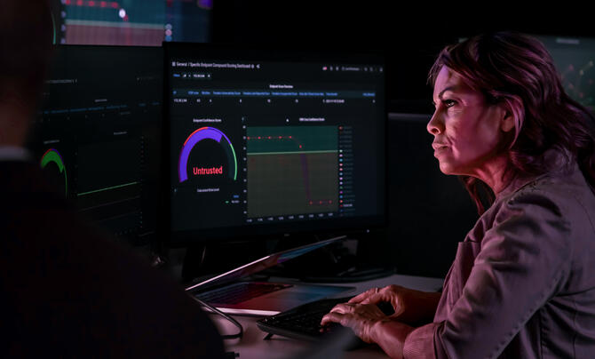 A trusted mission AI system helps the cyber analyst with her job, but she makes the final decisions. 