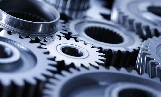 Up-close view of a set of gears