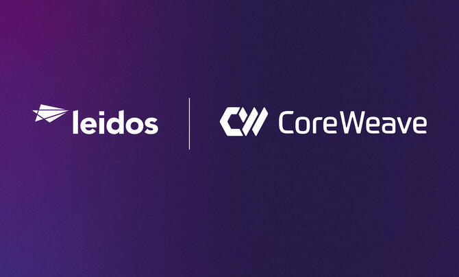 Leidos and Coreweave logos on a purple background