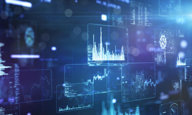 Futuristic monitor with information data