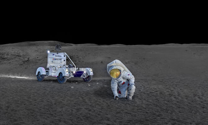 Leidos lunar terrain vehicle on the moon