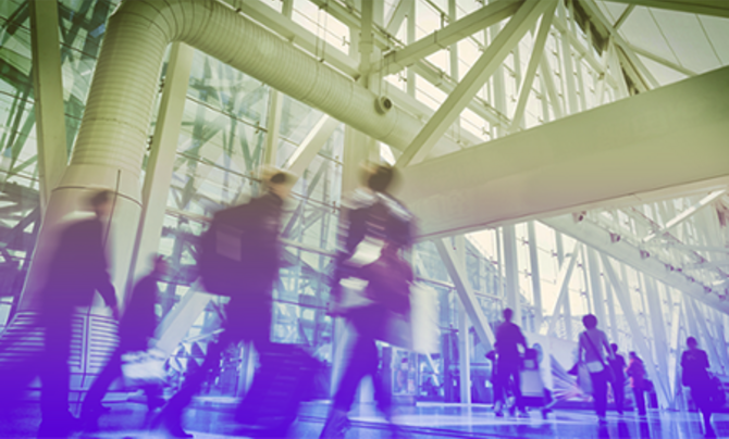 Passengers moving through an airport
