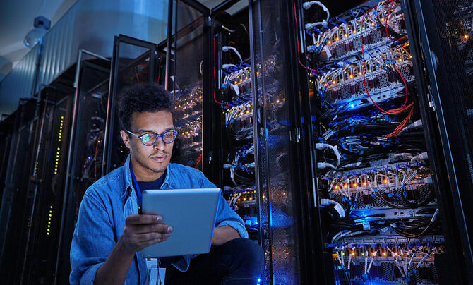 Engineer at a server rack