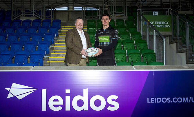 Leidos signage at Glasgow Warriors stadium