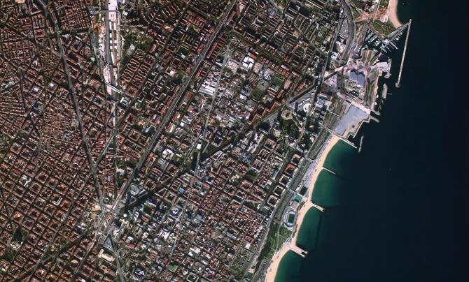 overhead image of a city