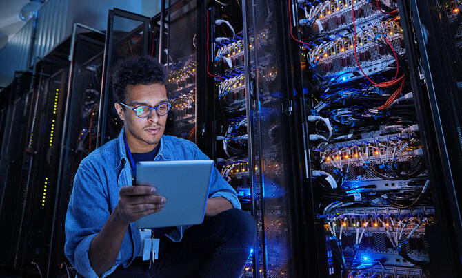 Network engineer reviewing configuration