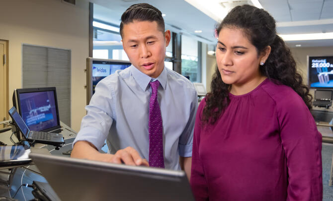Workers looking at laptop screens