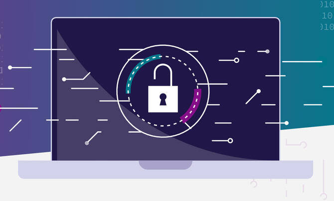 illustration of laptop computer with lock shown on the screen