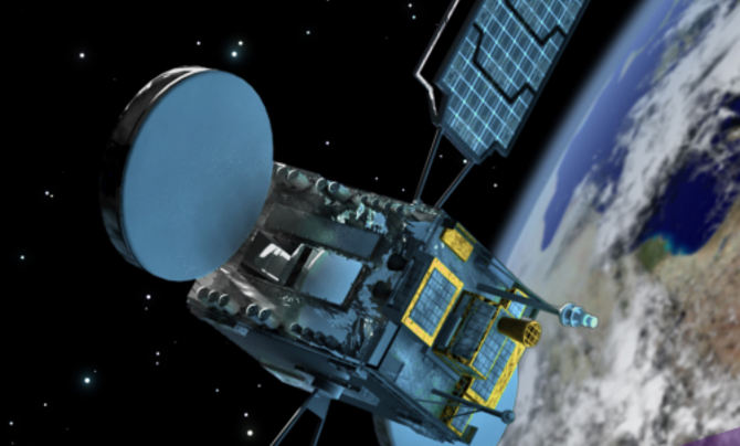 satellite flying over earth in outer space