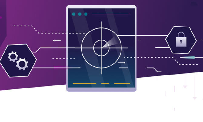 ipad graphic with gears and locks animated around it