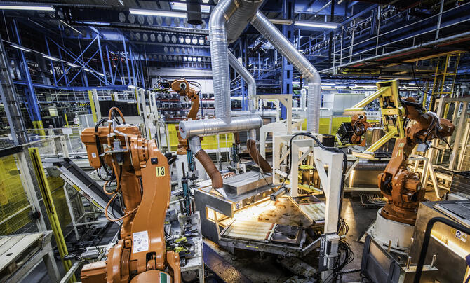 Robotic arm in factory