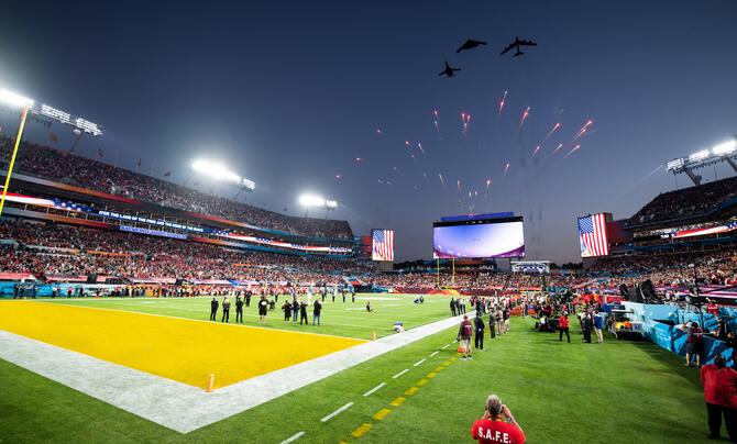 Football field at Raymond James Stadium in Tampa Bay, Florida