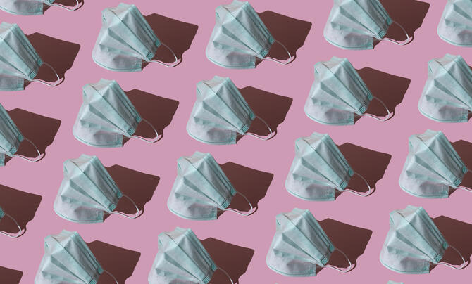 Rows of masks casting shadows 