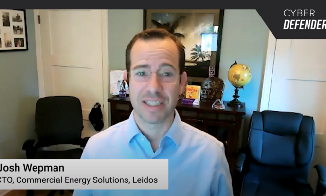 Screengrab of Josh Wepman in home office on Cyber Defenders webinar