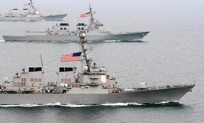 3 US Navy Ships at sea