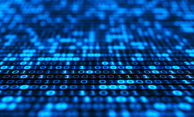 binary code on blue screen
