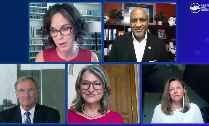 Roger Krone participating in virtual panel with 4 others.