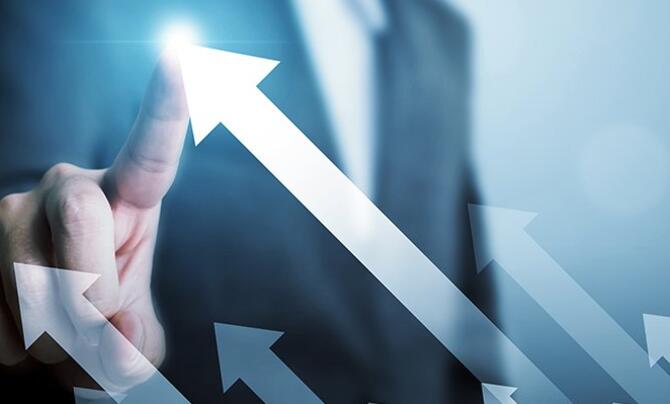 finger with light beam on end touching arrow