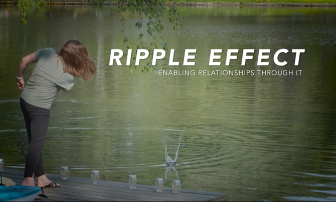 woman throwing stone into pond