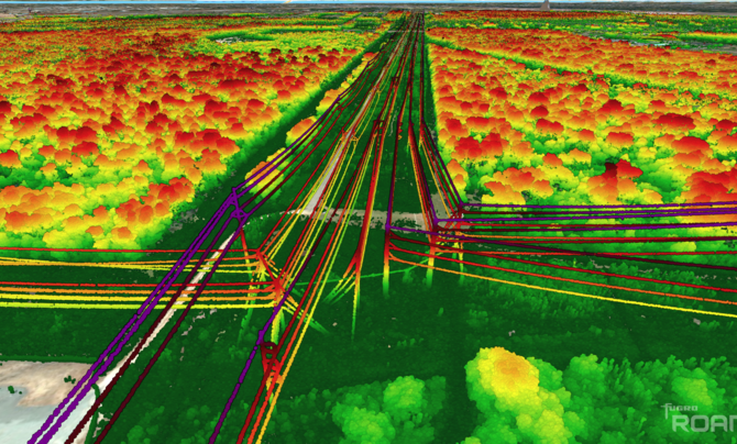 LiDAR data showing vegetation volume and proximity to distribution lines