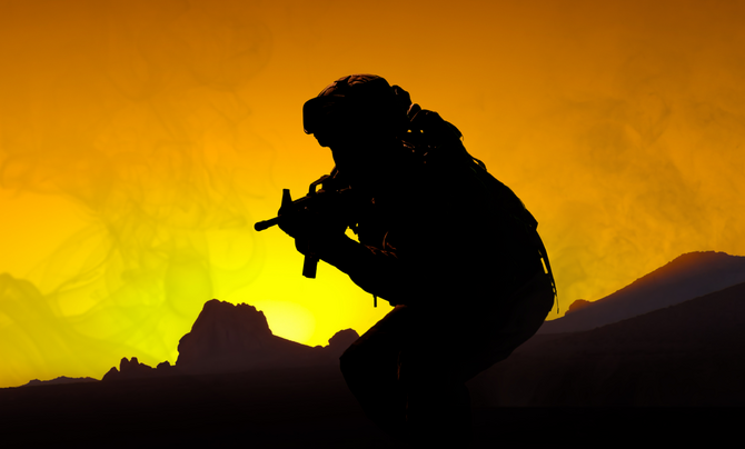 Solider in ground combat silhouette