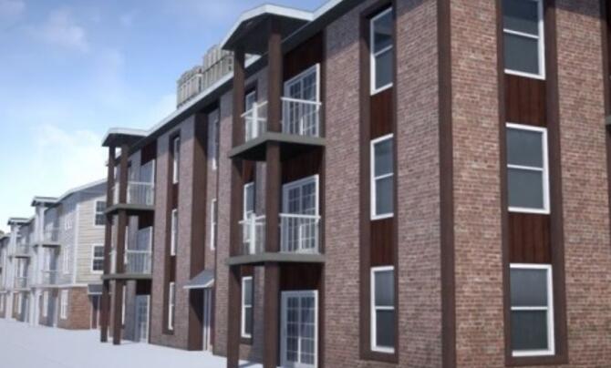 3D model of brick apartment building