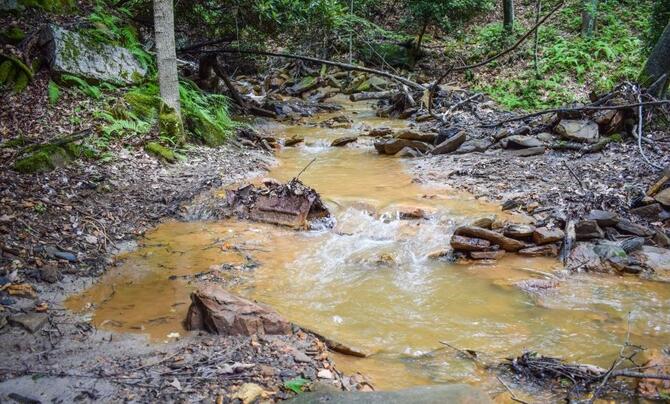 Acid mine drainage from a coal mine in Pennsylvania
