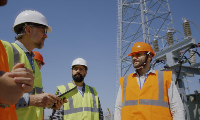 Onsite safety meeting at substation site