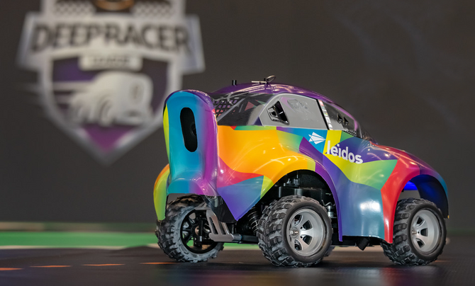 A fully autonomous miniature racecar modeled after NASCAR driver Bubba Wallace's Leidos No. 23 Camry TRD