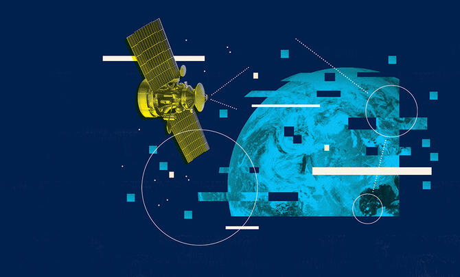 illustration of a satellite monitoring earth
