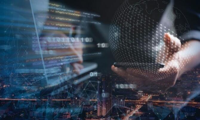 Person holding holographic globe