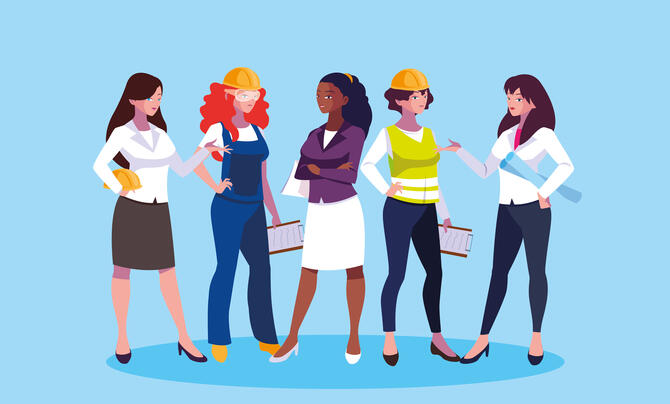 five women in engineering graphic