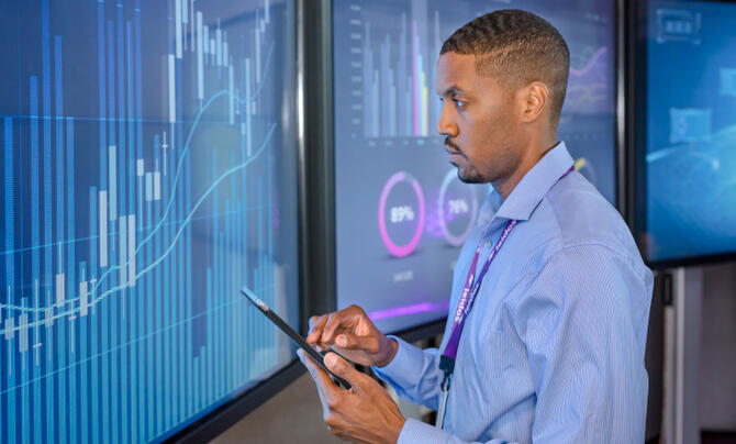 Man analyzing metrics