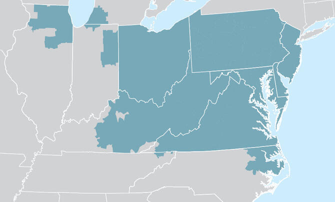Map of the upper northeast of the united states