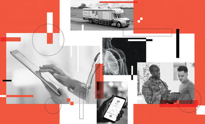 A collage of photos depicting military health technology solutions
