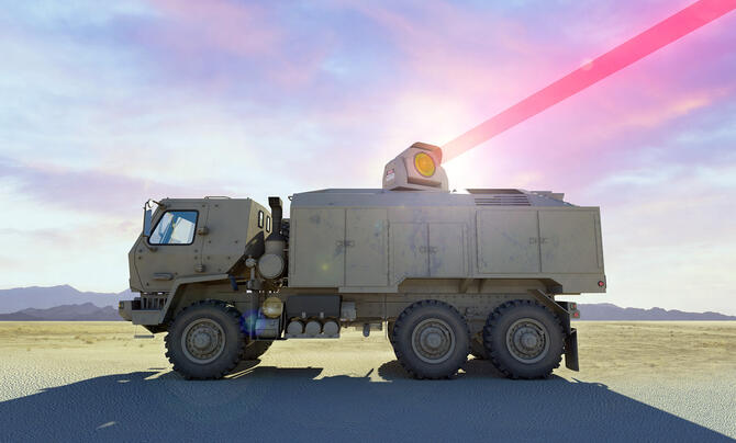 High Energy Laser Tactical Vehicle Demonstrator in the desert