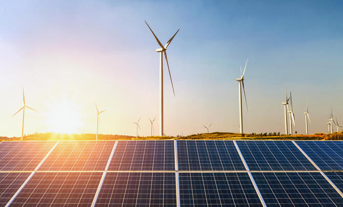 Solar panels and wind turbines