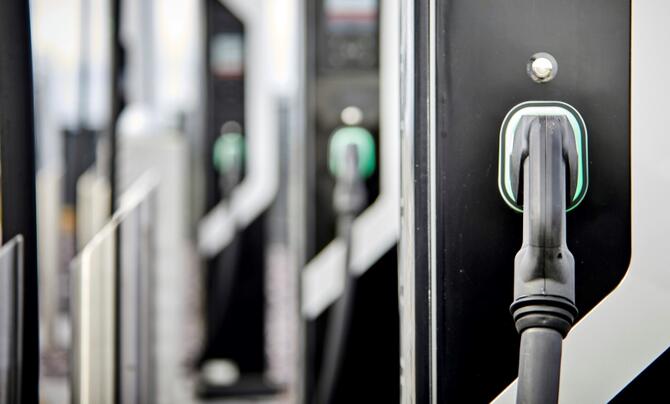 A bank of electric car chargers