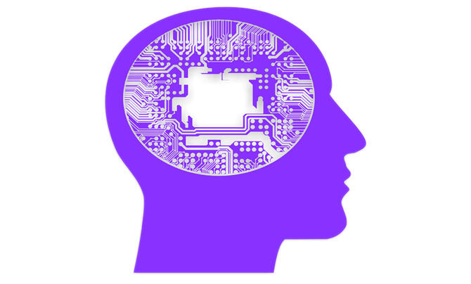 Purple silhouette of head with circuits for the brain