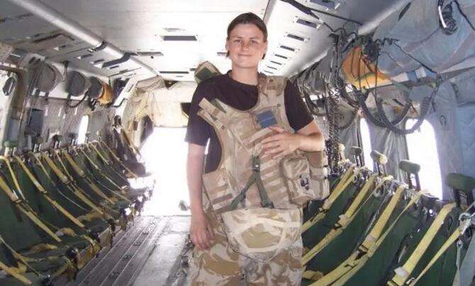 Jasmin in back of a Merlin helicopter in Basra, Iraq, 2007