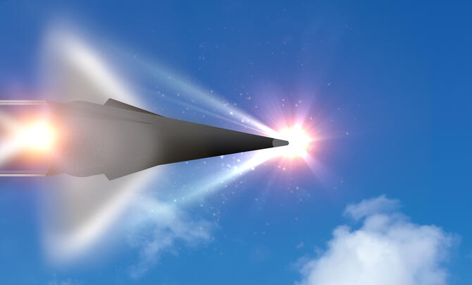 Hypersonic Thermal Protection System shooting across the sky in front of the sun