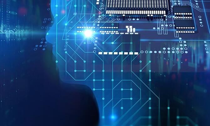 A hard drive overlayed over a human face with connections being made