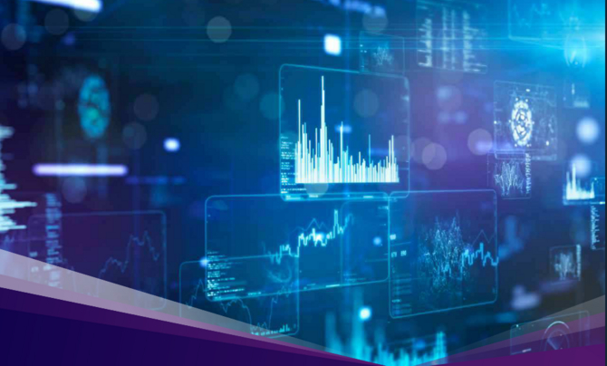 Graphic with charts and other metrics in the background