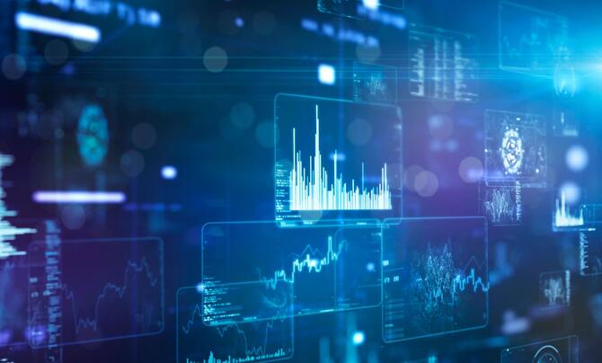 A screen displaying charts and graphics