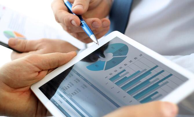 Data posted in charts presented on a tablet