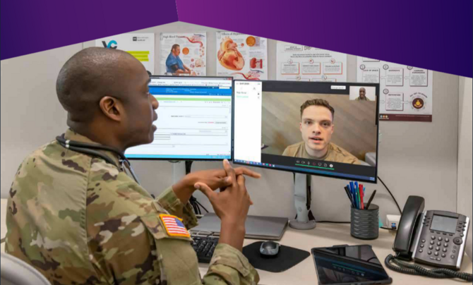 Military members talking over video chat