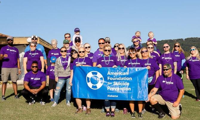 Leidos employees and family members participating in the American Foundation for Suicide Prevention’s Hike for Hope event in Huntsville, Alabama