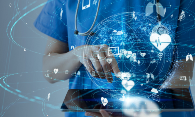 A doctor or nurse with a tablet