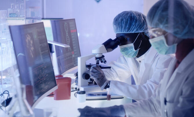 Scientists examines models in front of a computer 